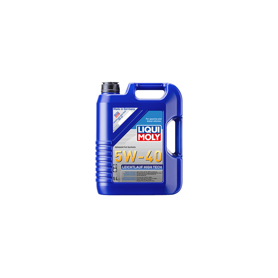 A blue plastic bottle of Liqui Moly 5W-40 motor oil with a black cap, shown on a plain white background.