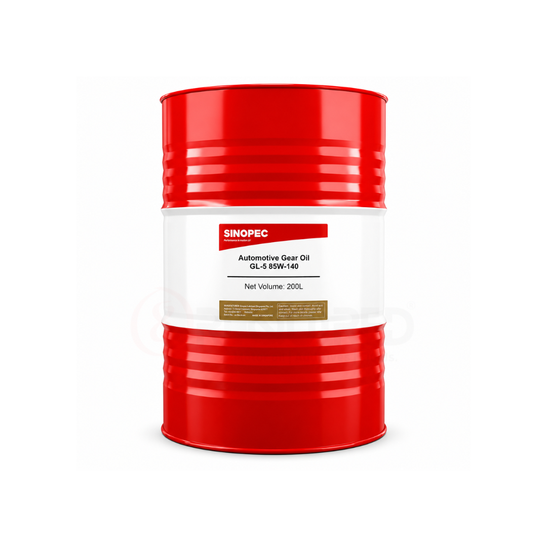Red and white Sinopec automotive gear oil drum on a white background